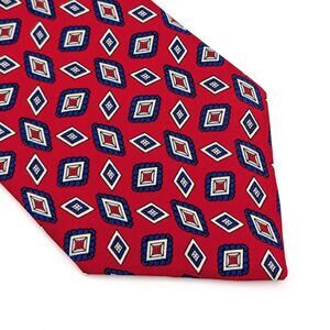Vintage 80s Hardy Amies Geometric Silk Tie British Luxury Savile Row Red Navy